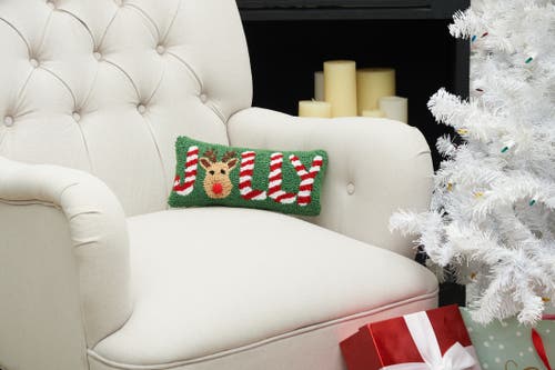 C & F Home C&f Home Christmas "jolly" Peppermint Red Nose Reindeer Accent Pillow, 6" X 12" In Green