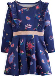 Mini Boden Kids' Cora Celestial Print Long Sleeve Cotton Jersey Dress