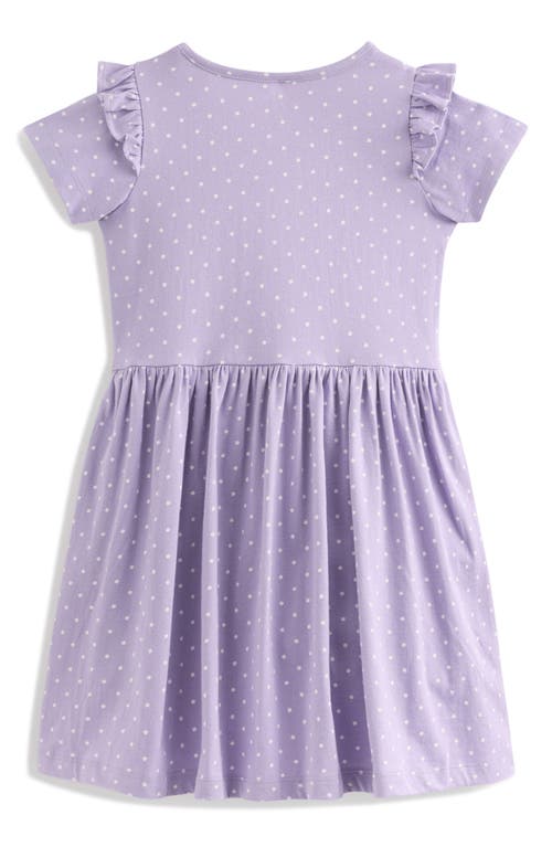 Shop Mini Boden Kids' Dot Print Kitten Appliqué Cotton Jersey Dress In Misty Lavender Cats