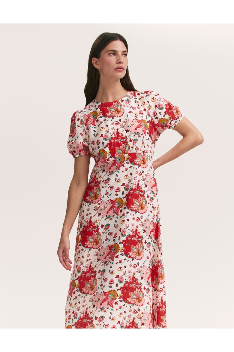 Lili Floral Short Sleeve Midi Tea Dress, Alternate, color, Coral Floral