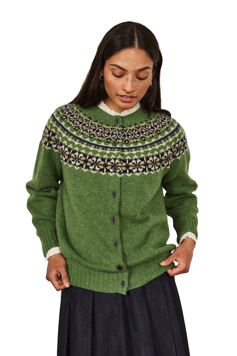 British Highlands Crew Neck Cardigan, Main, color, Fern Green