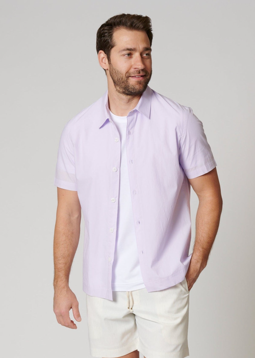 Leisure Lab Short Sleeve Cotton Button Up In Lilac