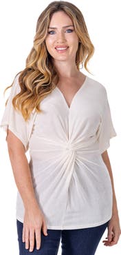 24seven Comfort Apparel Petites V-Neck Knot Front Cap Sleeve Top
