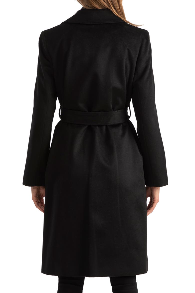Belted Notch Collar Wool Coat, Alternate, color, BLACK