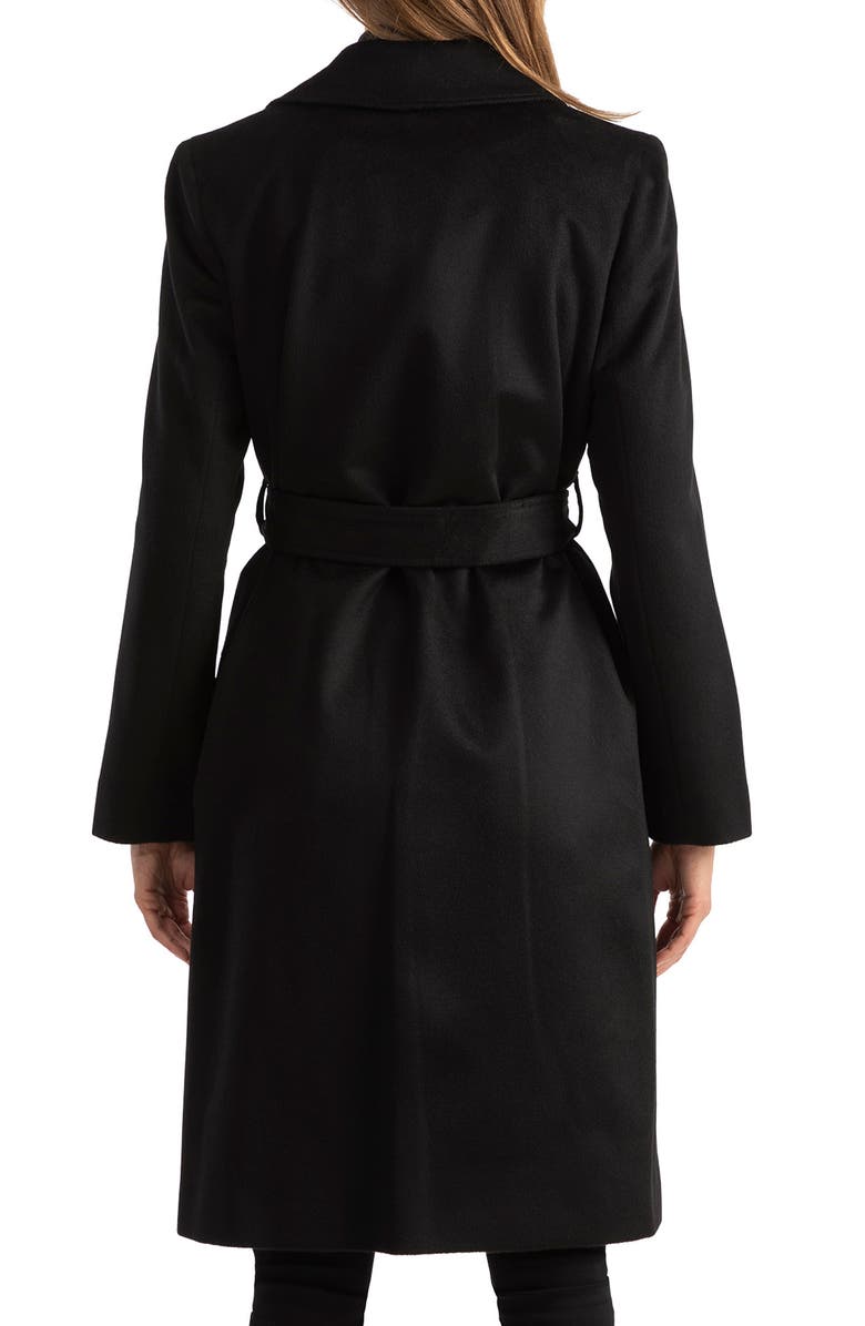 Sofia Cashmere Belted Notch Collar Wool Coat, Alternate, color, Black