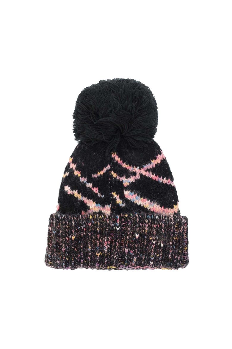 Diandra Colour Block Knitted Pom Pom Beanie, Alternate, color, Black