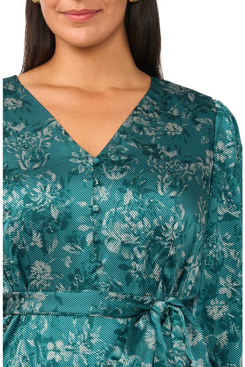 Long Sleeve Floral Print Fit & Flare Dress, Alternate, color, DEEP EMERALD