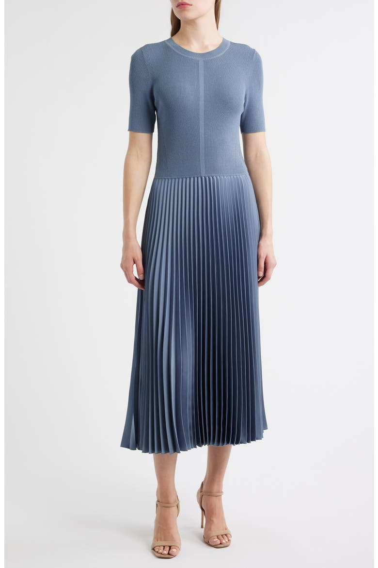 Fadridi Rib & Pleated Midi A-Line Dress, Main, color, OPEN BU