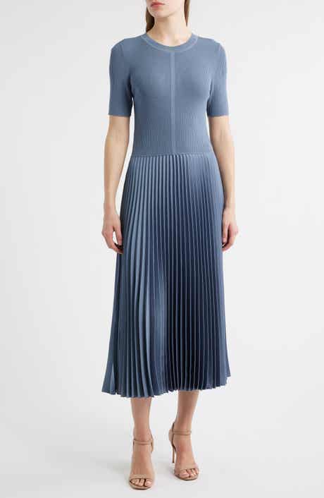 BOSS Fadridi Rib & Pleated Midi A-Line Dress