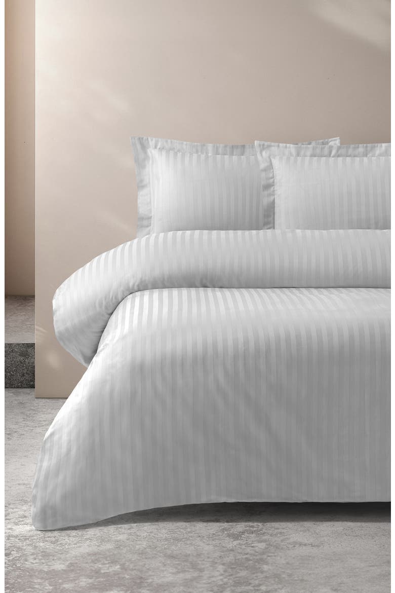Stripe Sateen Duvet Cover & Sham Set, Alternate, color, GREY