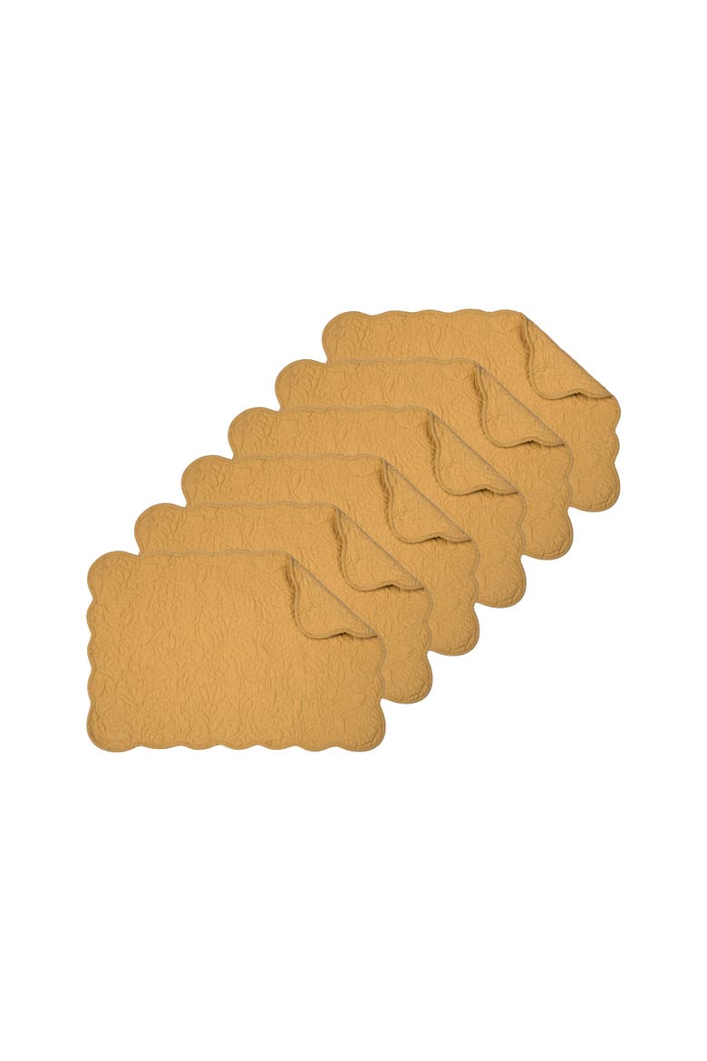 Christiana Honey Reversible Machine Washable Scallop Quilt Placemats Set of 6, Main, color, Yellow