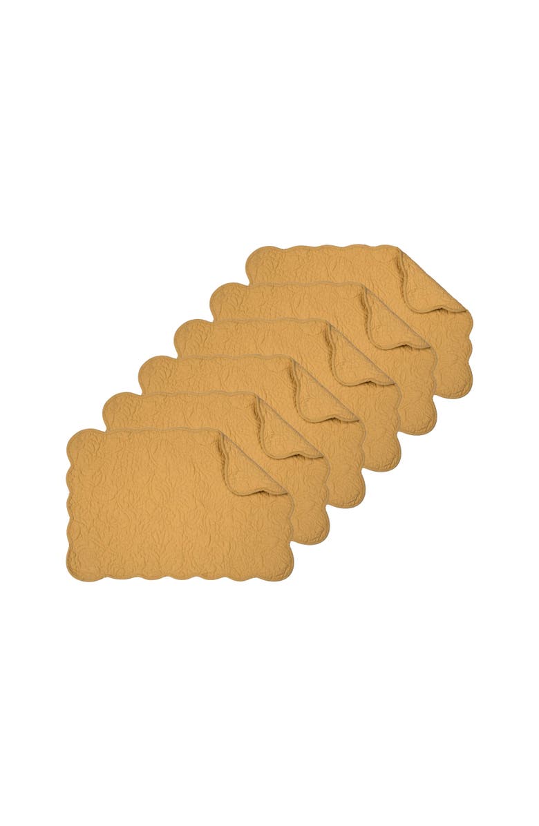 C&F Home Christiana Honey Reversible Machine Washable Scallop Quilt Placemats Set of 6, Main, color, Yellow