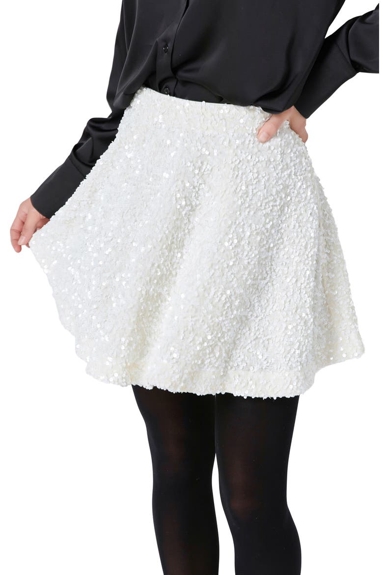 Sequin Flare Miniskirt, Alternate, color, IVORY