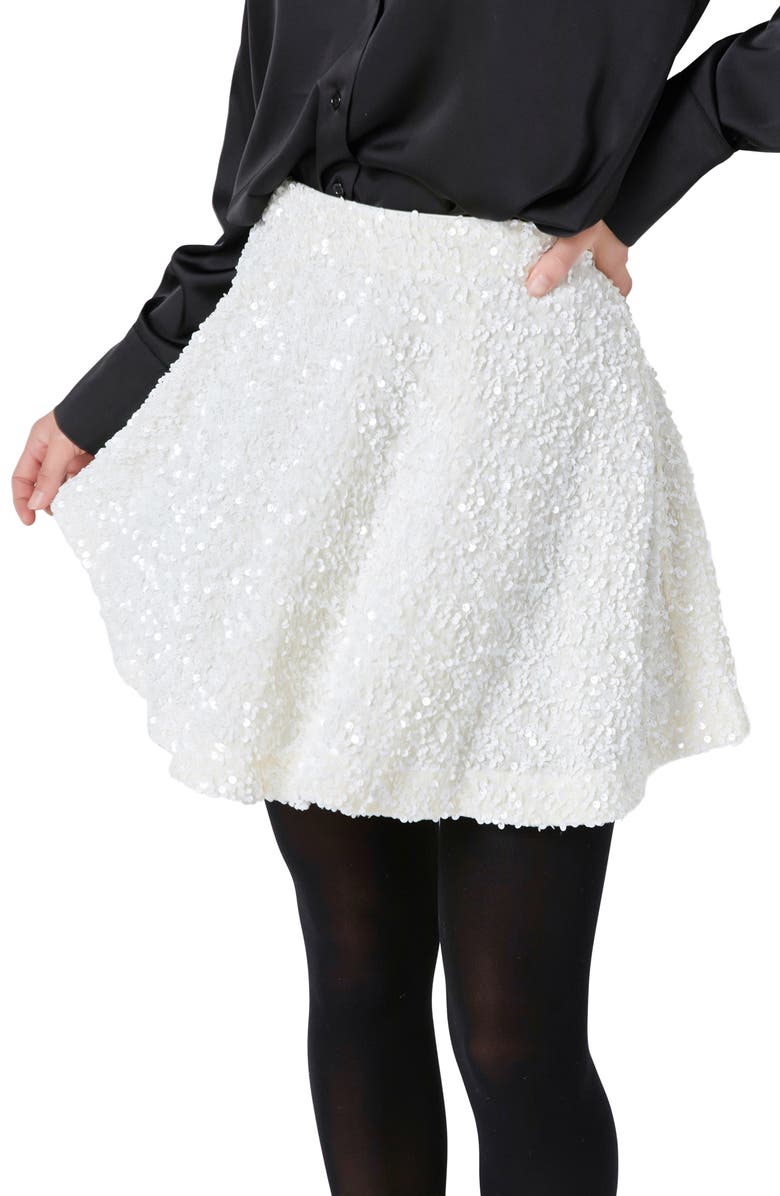 Endless Rose Sequin Flare Miniskirt, Alternate, color, Ivory