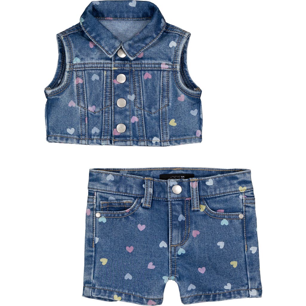 Joe's Heart Print Denim Vest & Shorts Set In Medium Wash