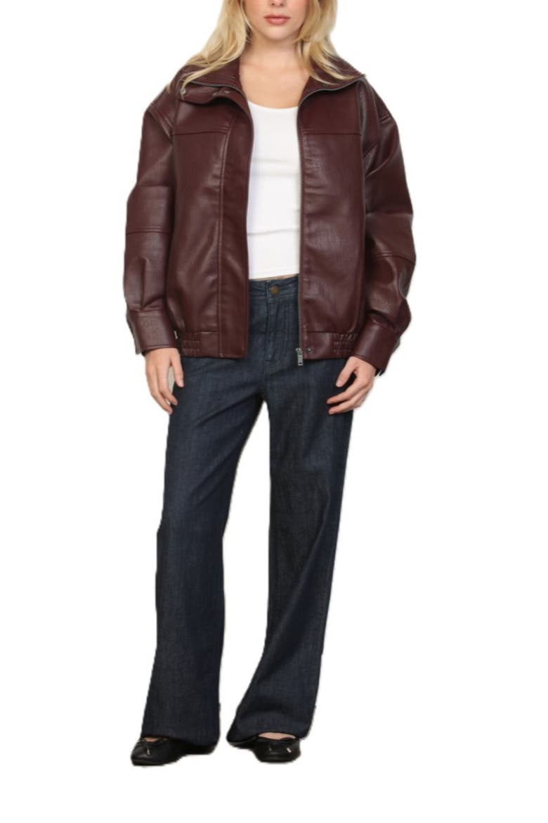 Textured Faux Leather Jacket, Alternate, color, BURGUNDY