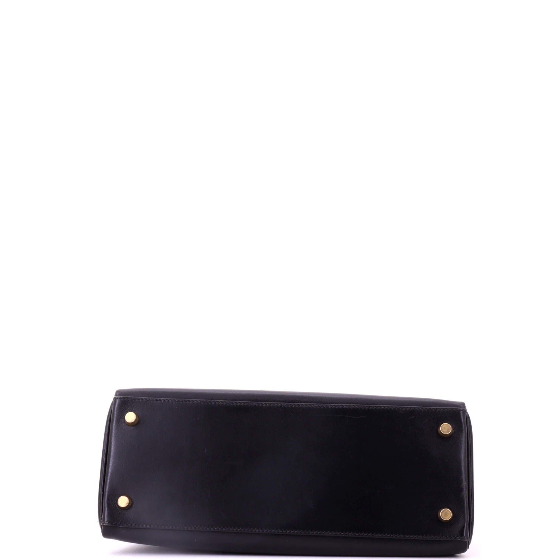 Pre-Owned Hermes Kelly Handbag Black Box Calf with Gold Hardware 28, Alternate, color, Noir