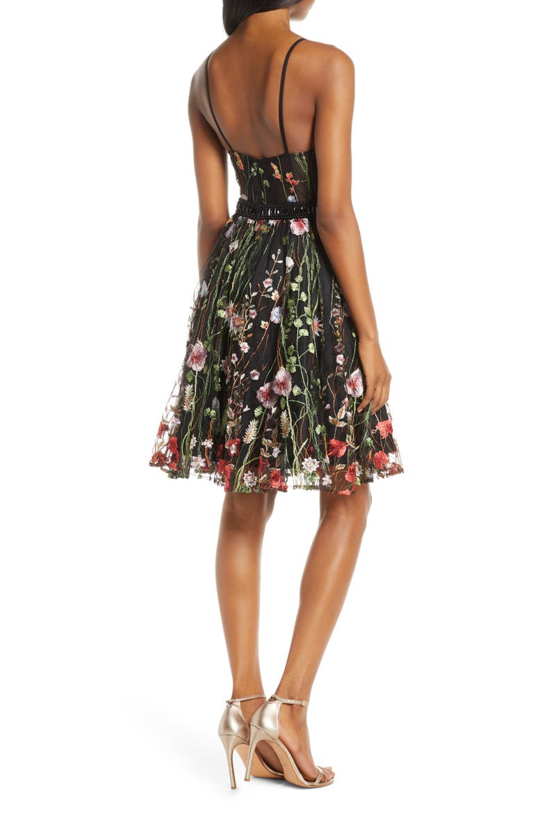 Embroidered Fit & Flare Cocktail Dress, Alternate, color, BLACK/MULTI