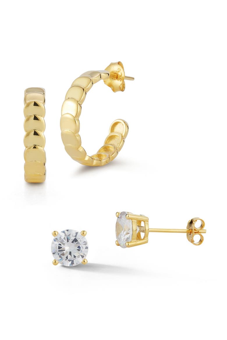 Set of 2 14K Gold Plated Silver Earrings, Main, color, GOLD