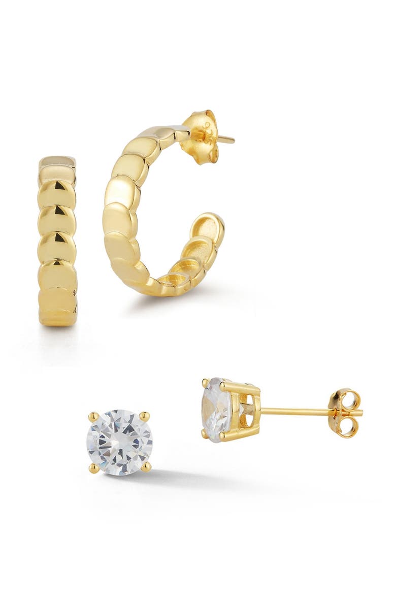 GLAZE JEWELRY Set of 2 14K Gold Plated Silver Earrings, Main, color, Gold