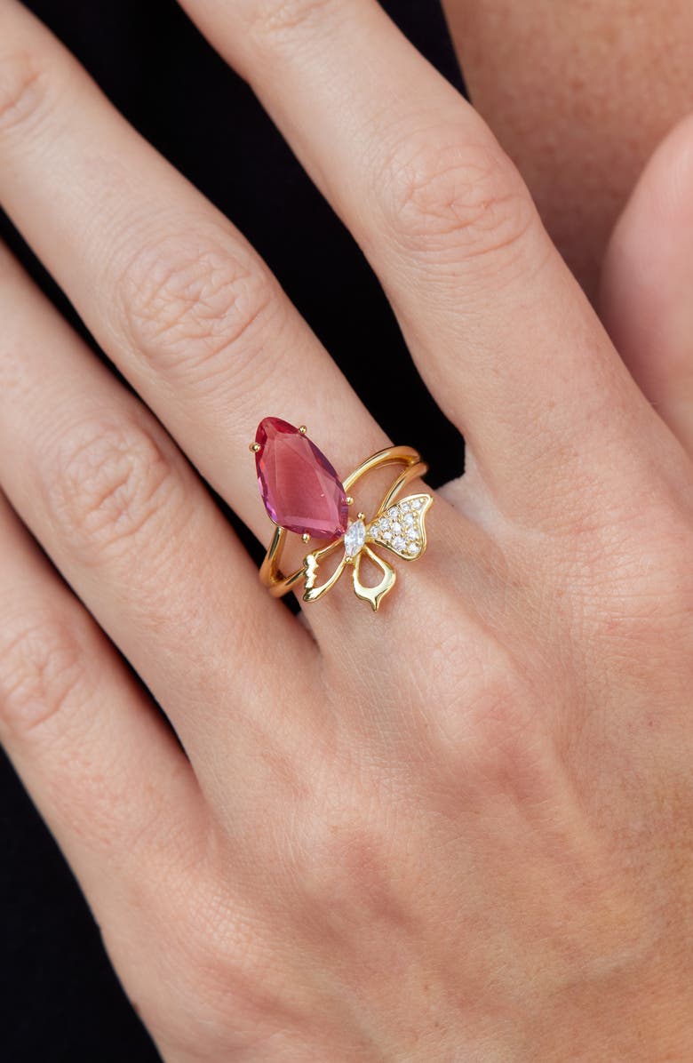 SAVVY CIE JEWELS Carved Stone Butterfly Ring, Alternate, color, Yellow Gold