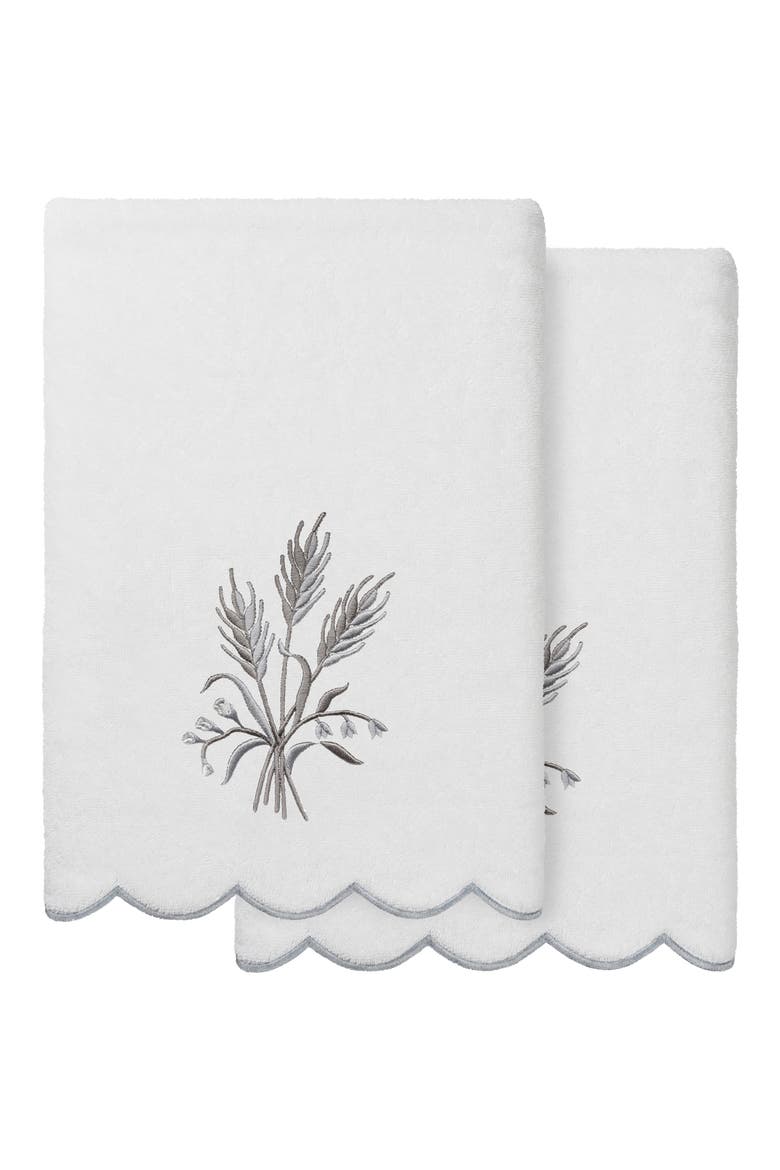 2-Piece Witney Embroidered Turkish Cotton Bath Towel Set, Main, color, WHITE/ GRAY