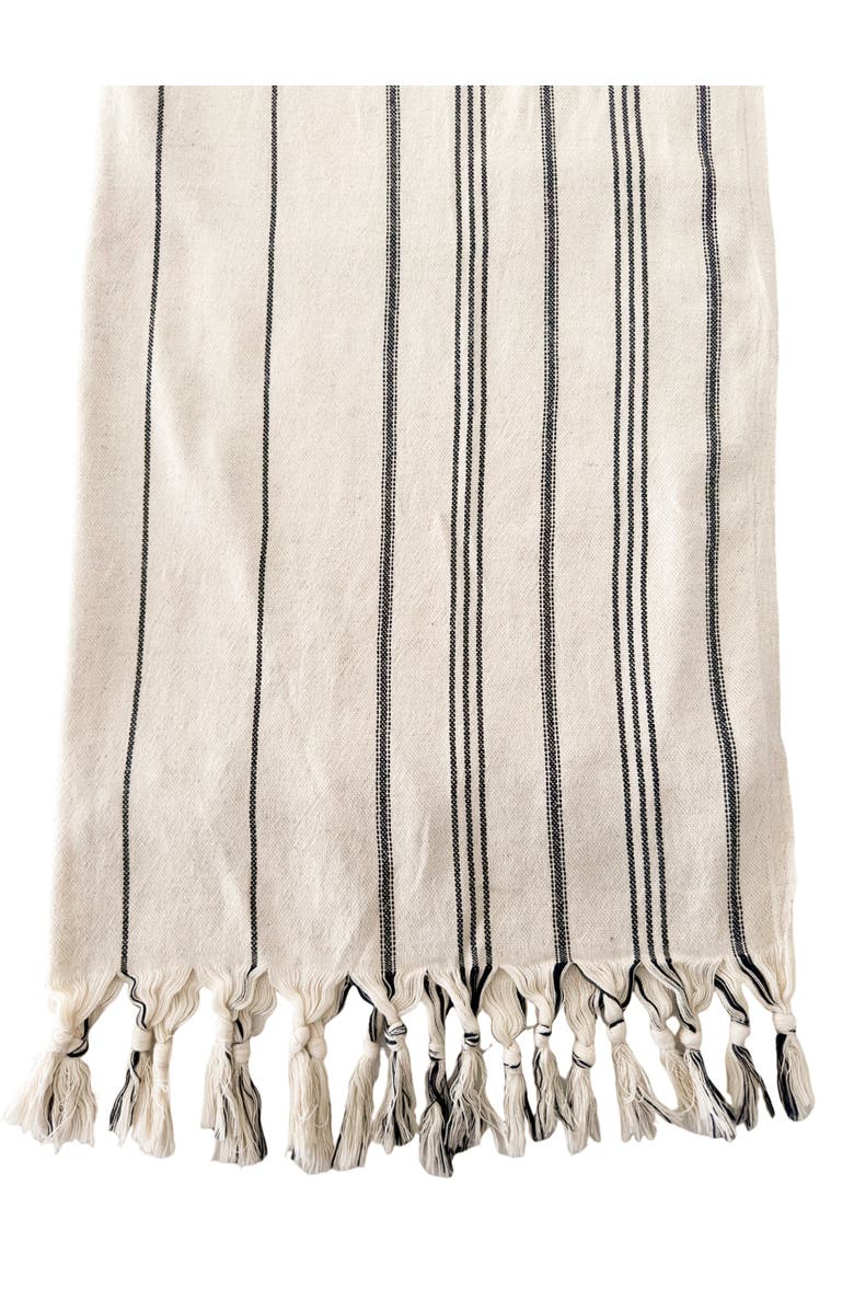 Anaya Natural Linen Black Stripe Bath Towel with Knotted Fringe, Main, color, Black
