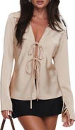 Princess Polly Way Life Goes Tie Front Satin Shirt