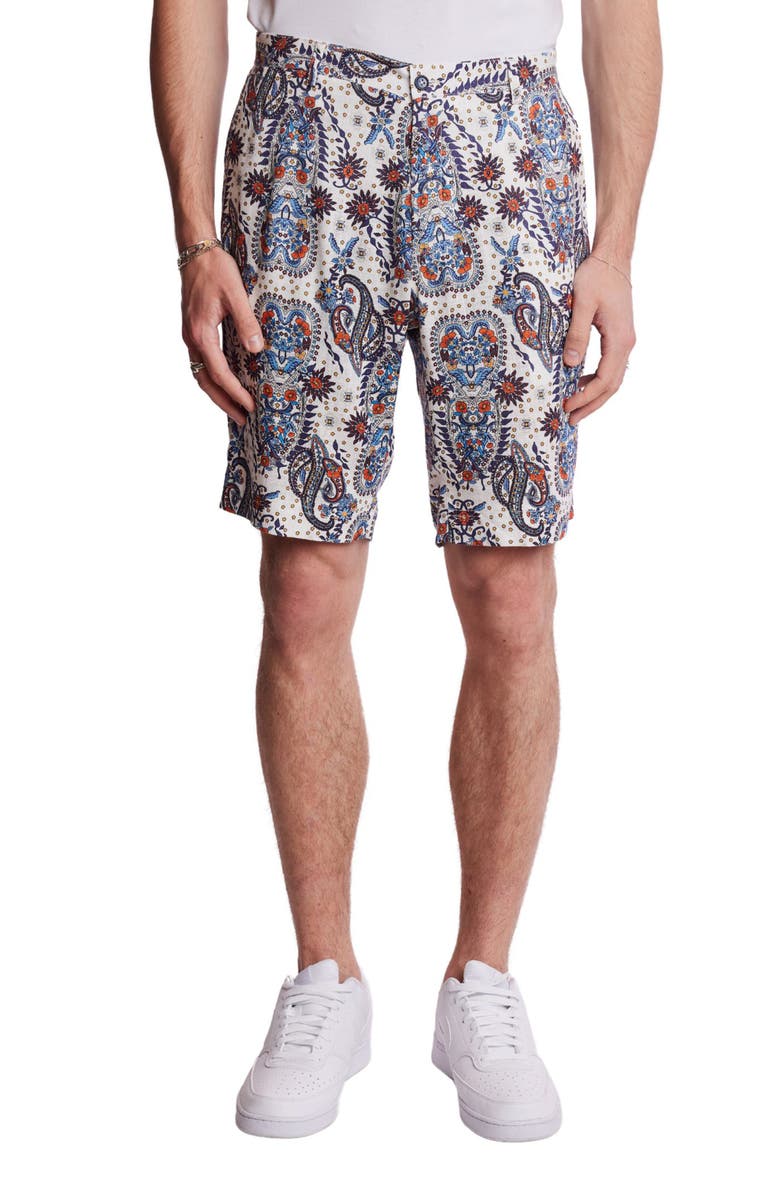 PAISLEY & GRAY Felix Slim Fit Shorts, Main, color, White Blue Orange Paisley