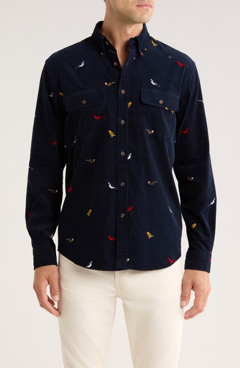 Regular Fit Bird Print Button-Up Shirt