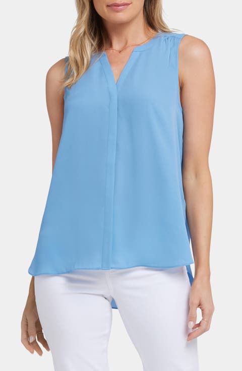 Print Pleat Back Sleeveless Split Neck Blouse (Regular & Petite) (Nordstrom Exclusive)