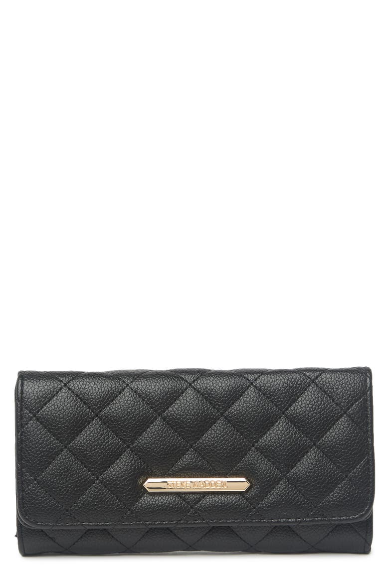 Quilted Trifold Wallet, Main, color, BLACK