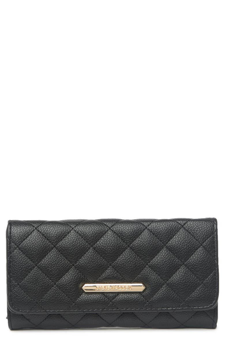Steve Madden Quilted Trifold Wallet, Main, color, 