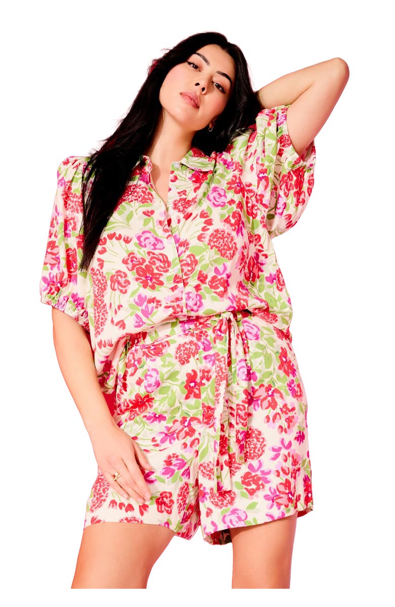 June + Vie High Rise Pleated Shorts, Main, color, Garden Red