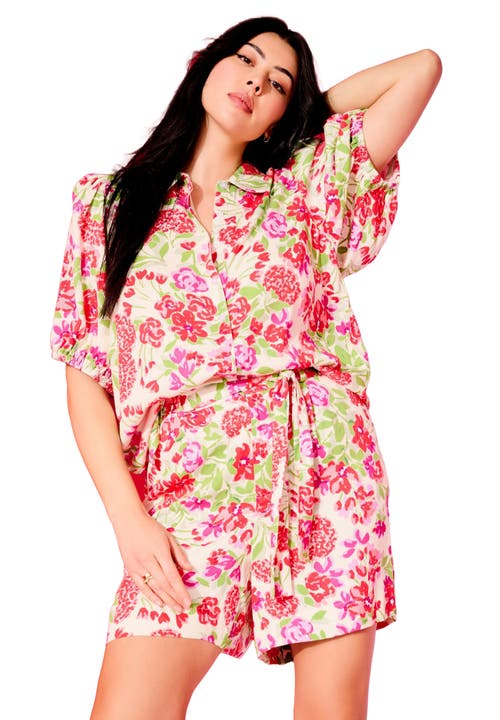 June + Vie High Rise Pleated Shorts In Multi