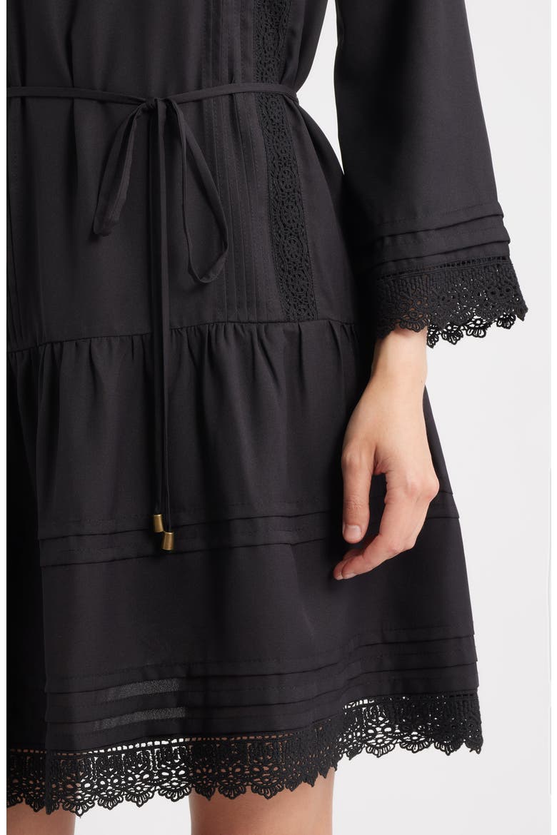 Lace Long Sleeve Shirtdress, Alternate, color, BLACK