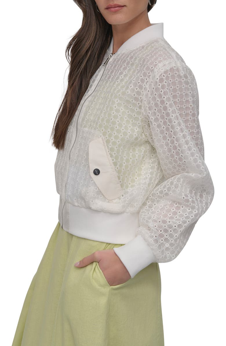 DKNY SPORTSWEAR Organza Eyelet Bomber Jacket, Alternate, color, Ivory