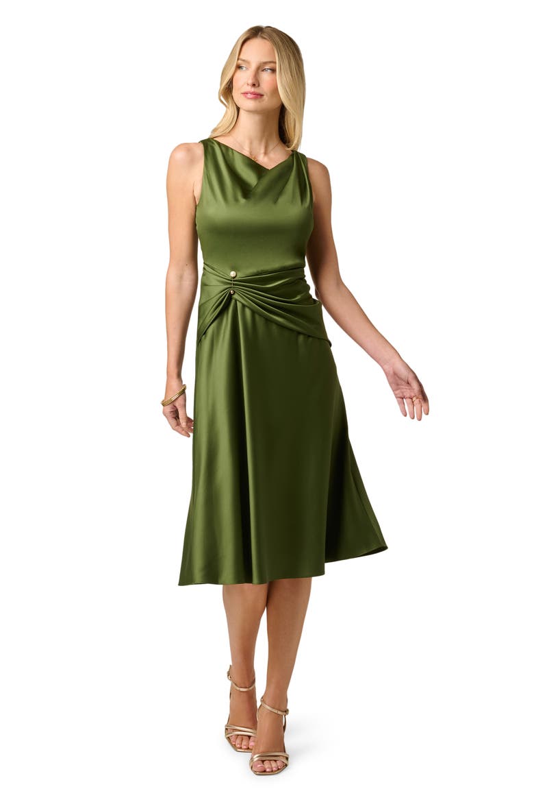 Cowl Neck Satin Crepe Dress, Alternate, color, OLIVE CYPRESS