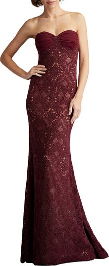 Strapless Corded Lace Sheath Gown