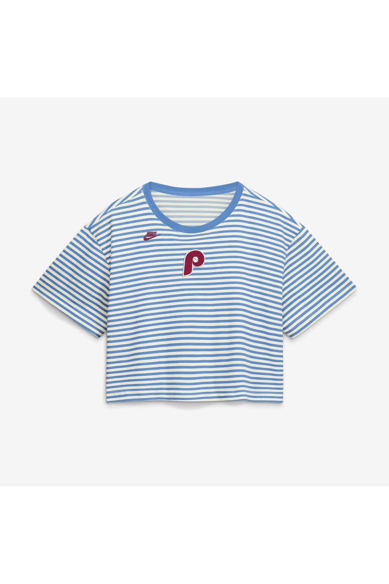 Women's Nike Light Blue/Cream Philadelphia Phillies Cooperstown Collection Striped Cropped T-Shirt, Alternate, color, Light Blue