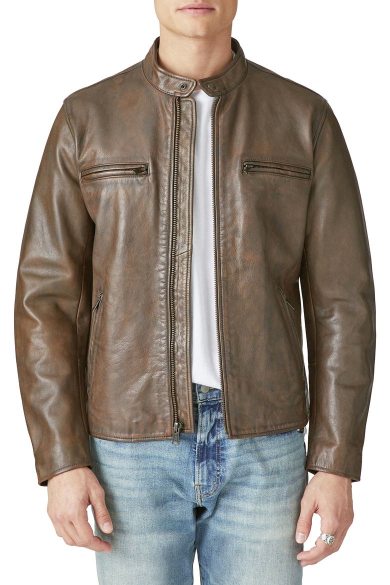 Bonneville Washed Leather Jacket, Main, color, DARK BROWN
