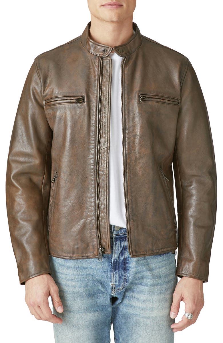 Lucky Brand Bonneville Washed Leather Jacket, Main, color, Dark Brown