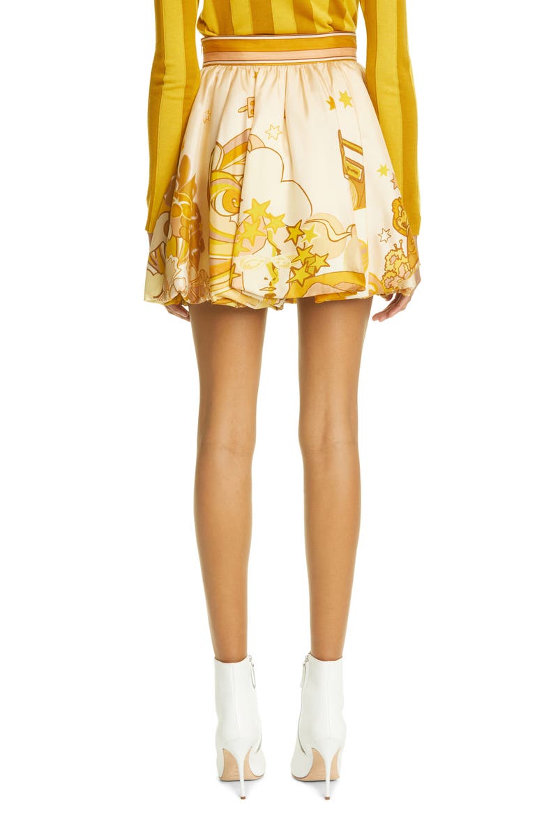 Tempo Print Bubble Hem Miniskirt, Alternate, color, HONEY COLLAGE