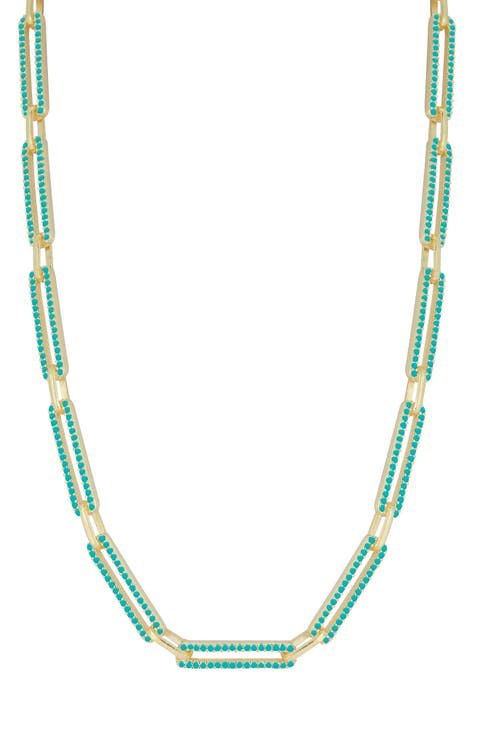 Turquoise Crystal Paper Clip Chain Necklace