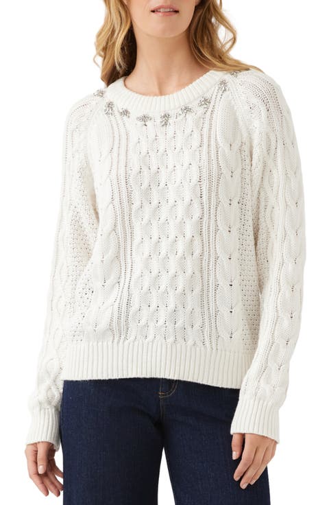 Rhinestone Crewneck Cotton & Cashmere Sweater