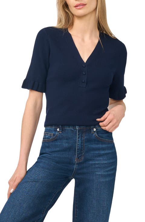 V-Neck Elbow Sleeve Sweater