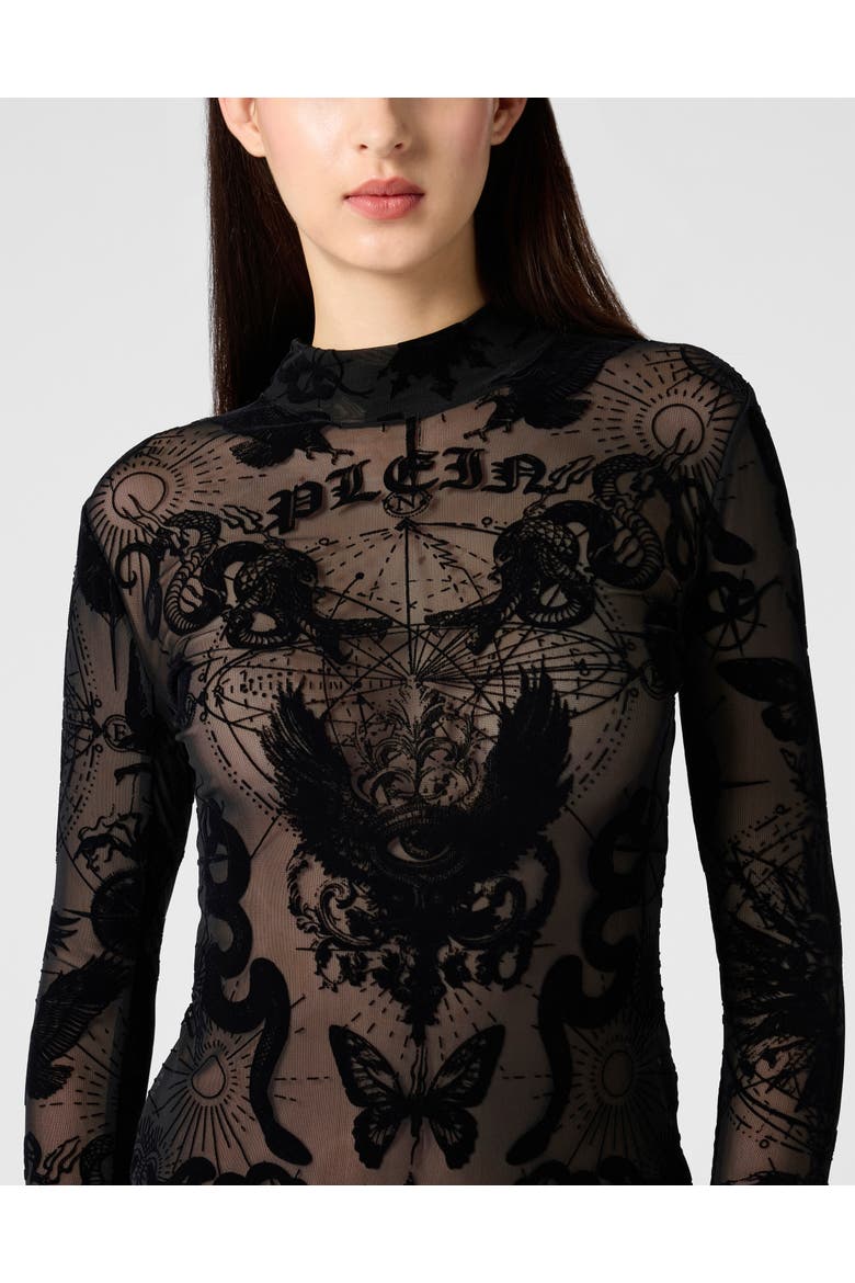 Long Sleeve Mini Dress Flock Butterfly Tattoo Women, Alternate, color, black