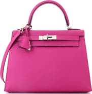 Pre-Owned Hermes Kelly Handbag Pink Epsom with Palladium Hardware 28