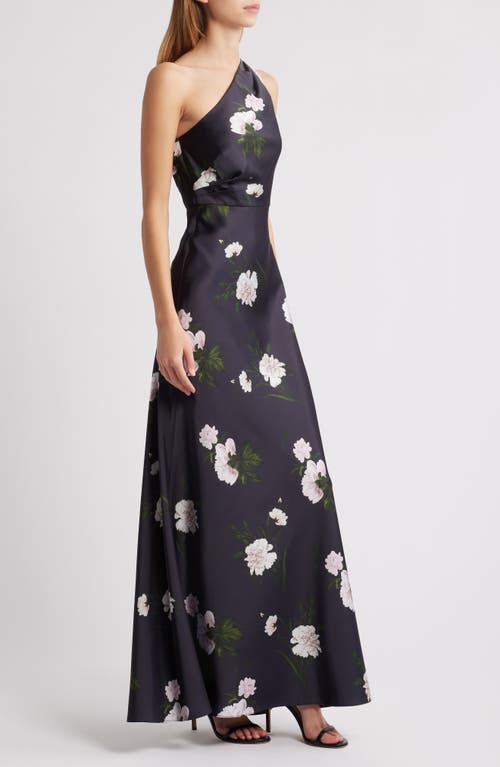 SACHIN & BABI SACHIN & BABI DELPHINE FLORAL ONE-SHOULDER SATIN CREPE GOWN