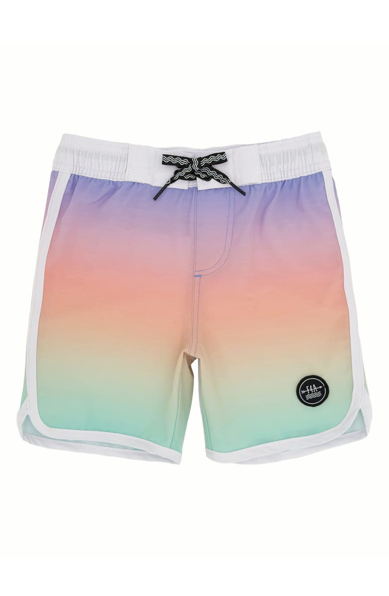 Feather 4 Arrow Kids' Scallop Board Shorts, Main, color,